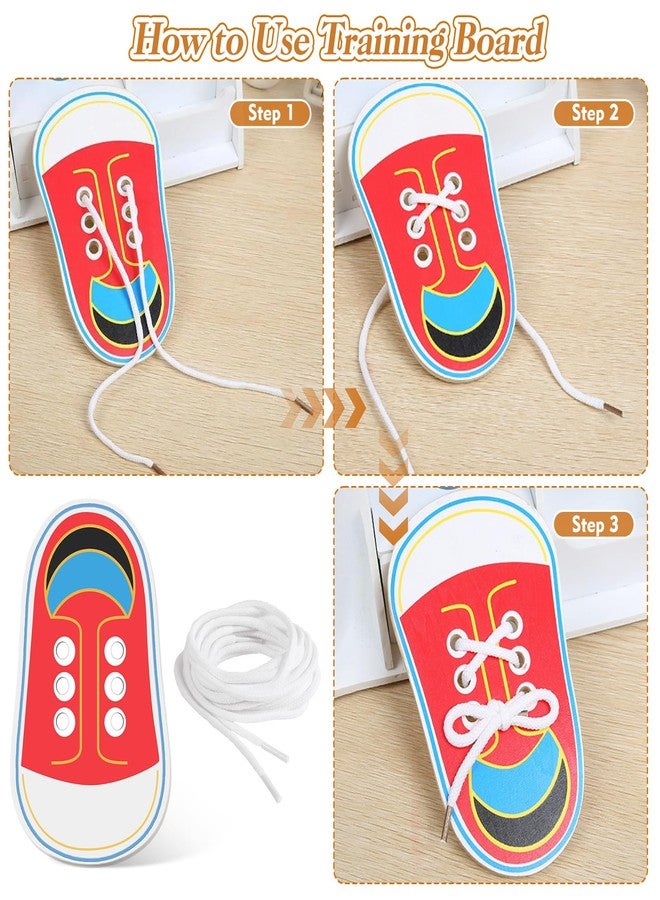 FLATRI Wooden Red Shoe Tying Practice for Kids, How to Tie Your Shoes for Kids Threading Lacing Shoes Training, Learn to Tie Your Shoes Developmental Toys - Image 5